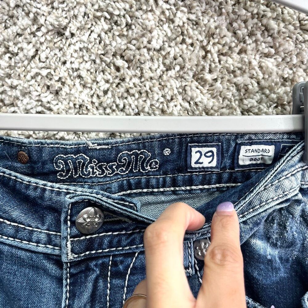 Miss Me Jeans Women’s 29 Thick Heavy Stitch Distressed Denim Blue Standard Boot - Picture 4 of 8